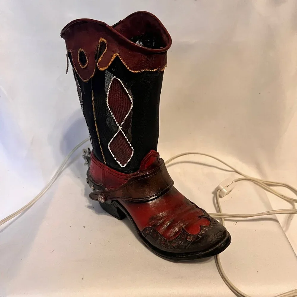 Western Cowboy Boot Nightlight Accent Country Decor-Spur-Steal/Breakable-Bl./Red